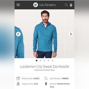 Lululemon Men's City Sweat Zip Hoodie blue size medium